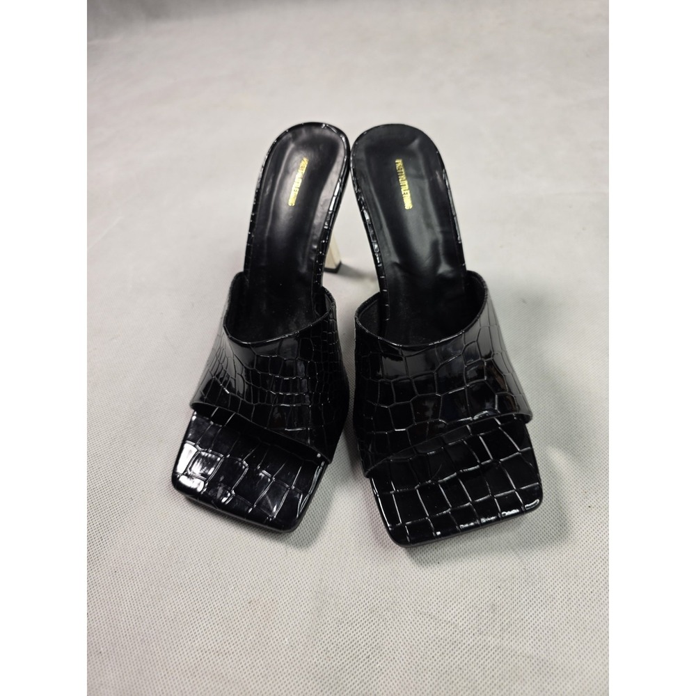 PLT Women High Heels Triangle Thick Heel Square Toe  Black Crockadile  Size 6